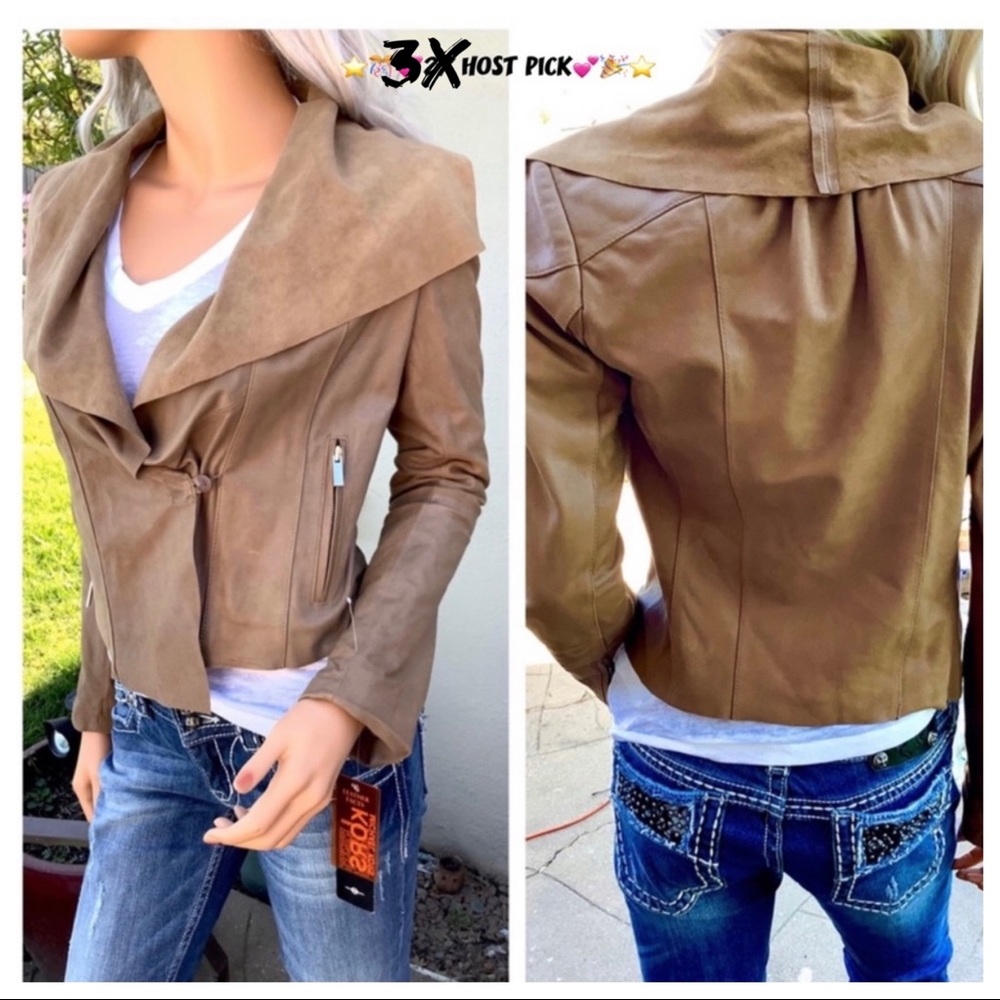 S/M NWT 🎉3XHP MICHAELKORS Leather Moto Crop Jacket Dutchman Collar Toggle Close